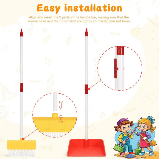 Kids Cleaning Toy Set with Broom and Dustpan for Pretend Play
