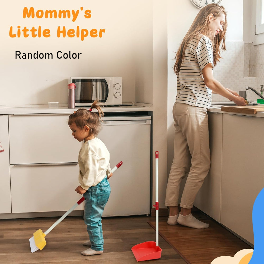 Kids Cleaning Toy Set with Broom and Dustpan for Pretend Play