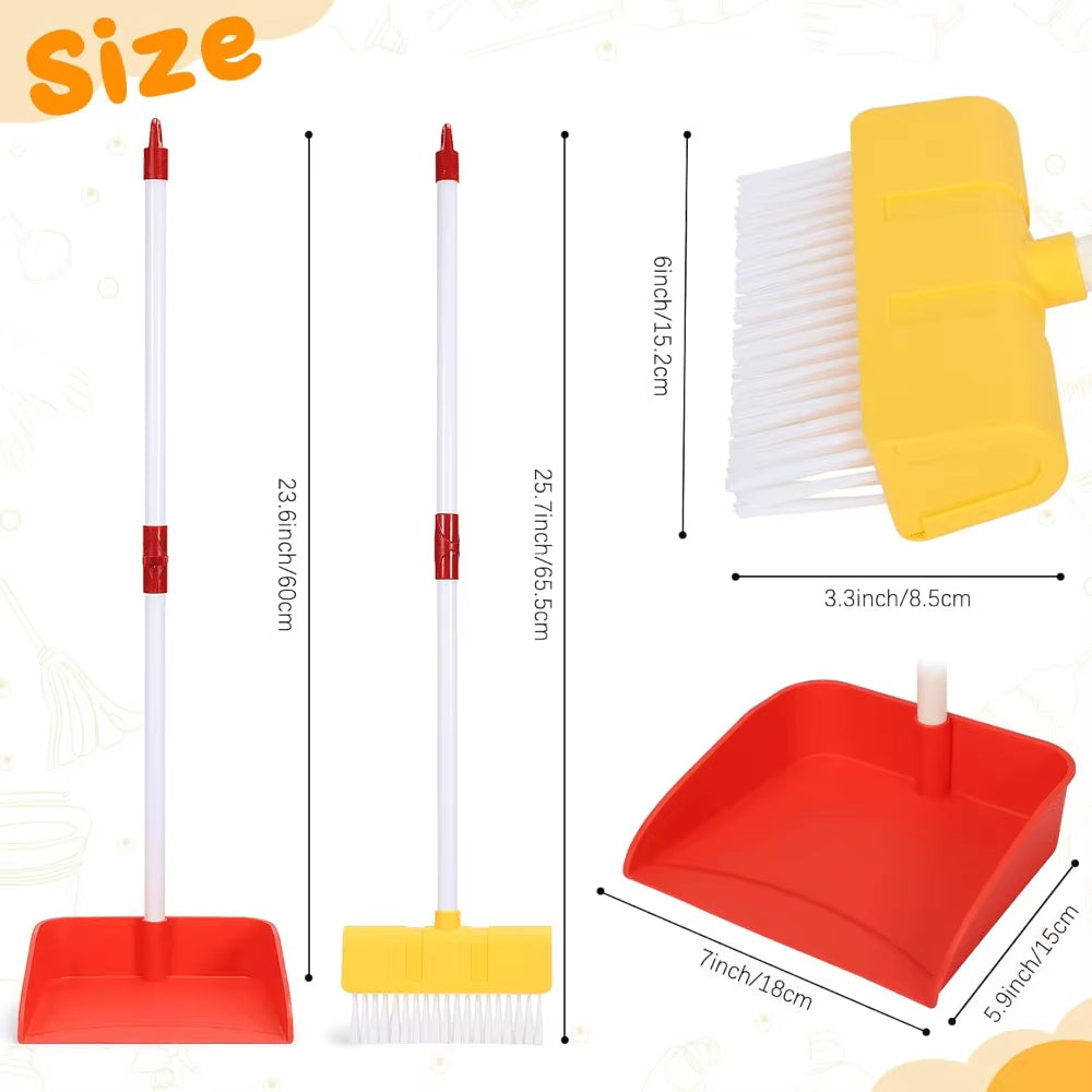 Kids Cleaning Toy Set with Broom and Dustpan for Pretend Play