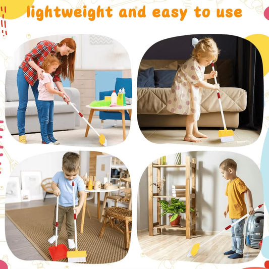 Kids Cleaning Toy Set with Broom and Dustpan for Pretend Play