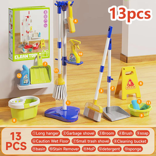 Kids Cleaning Toy Set with Mini Broom Mop and Dustpan