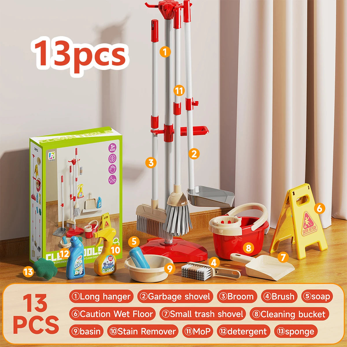 Kids Cleaning Toy Set with Mini Broom Mop and Dustpan