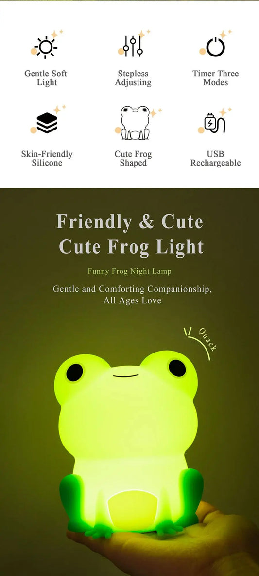 Kids Frog Night Light Soft Silicone Dimmable Lamp