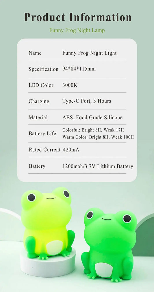Kids Frog Night Light Soft Silicone Dimmable Lamp