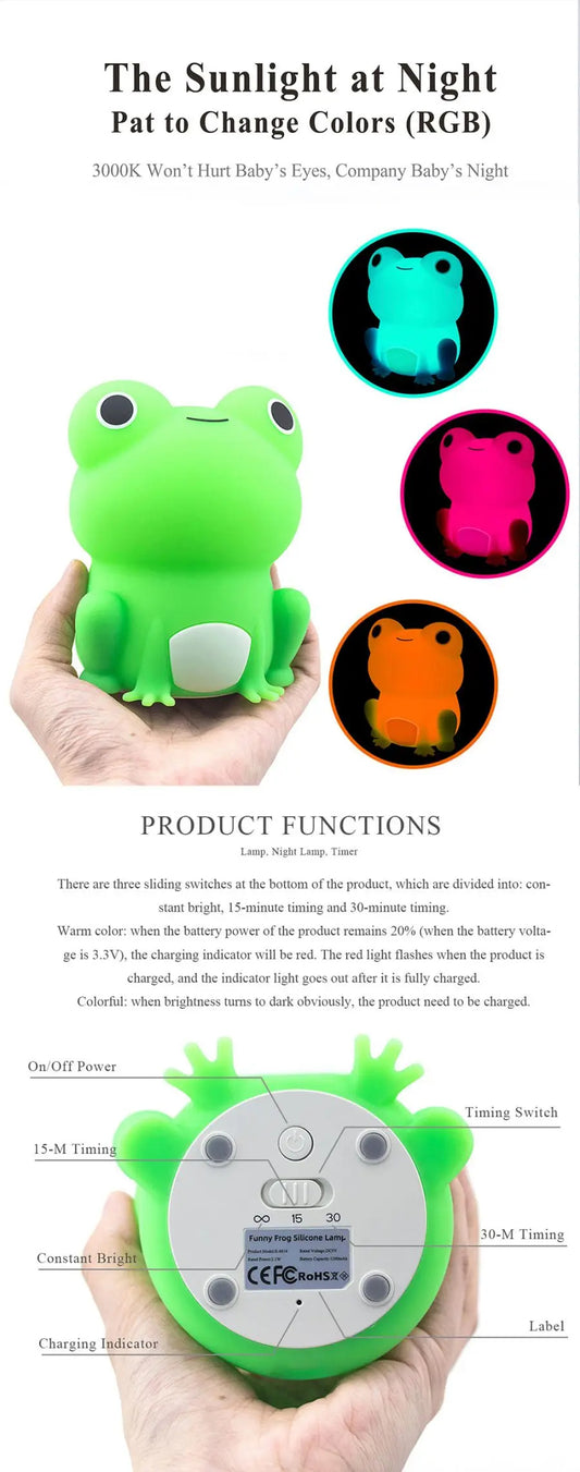 Kids Frog Night Light Soft Silicone Dimmable Lamp