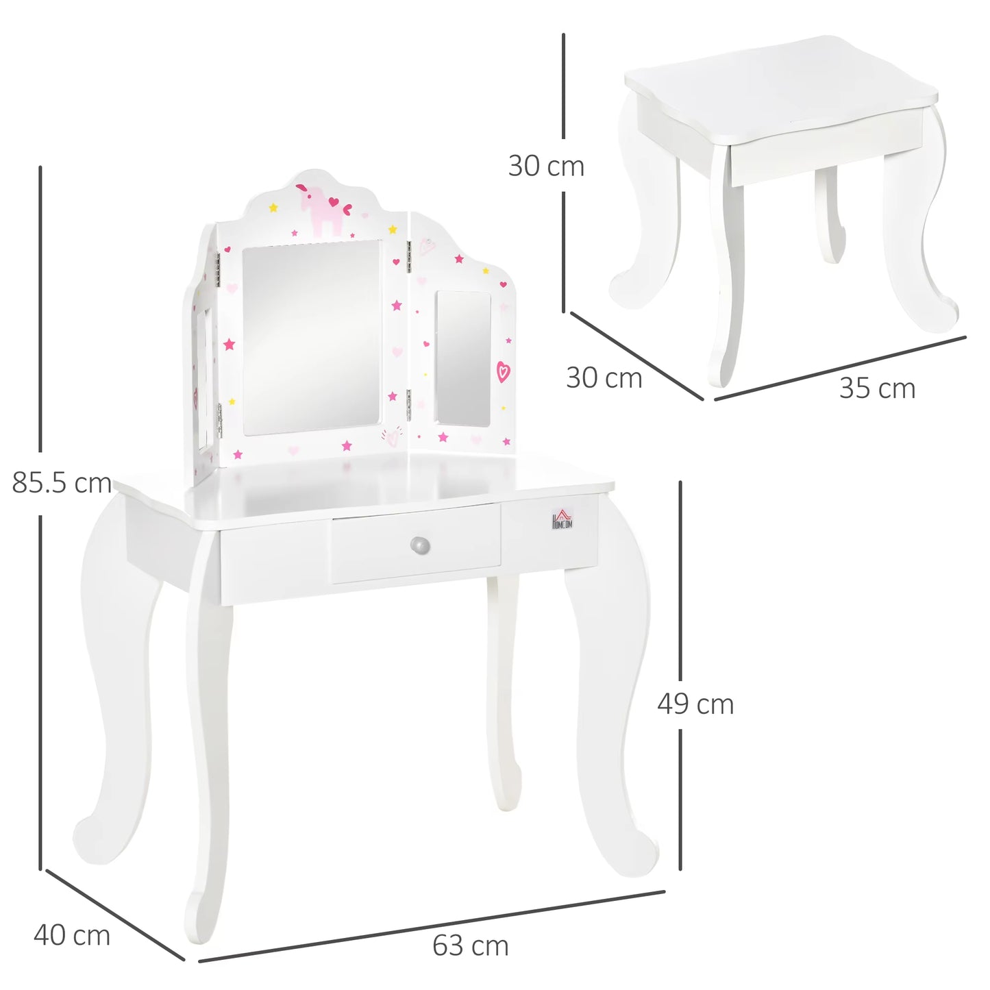 Kids Vanity Table and Stool Dressing Set with Mirror