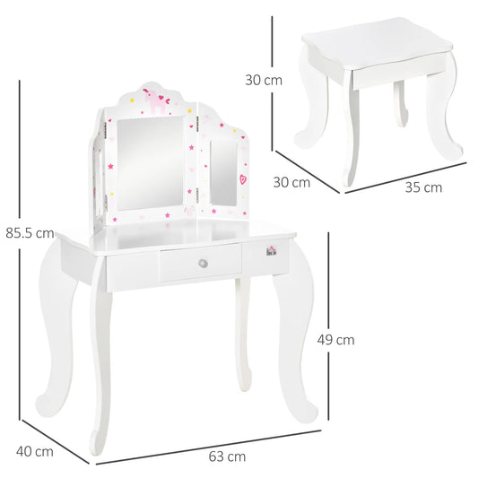 Kids Vanity Table and Stool Dressing Set with Mirror