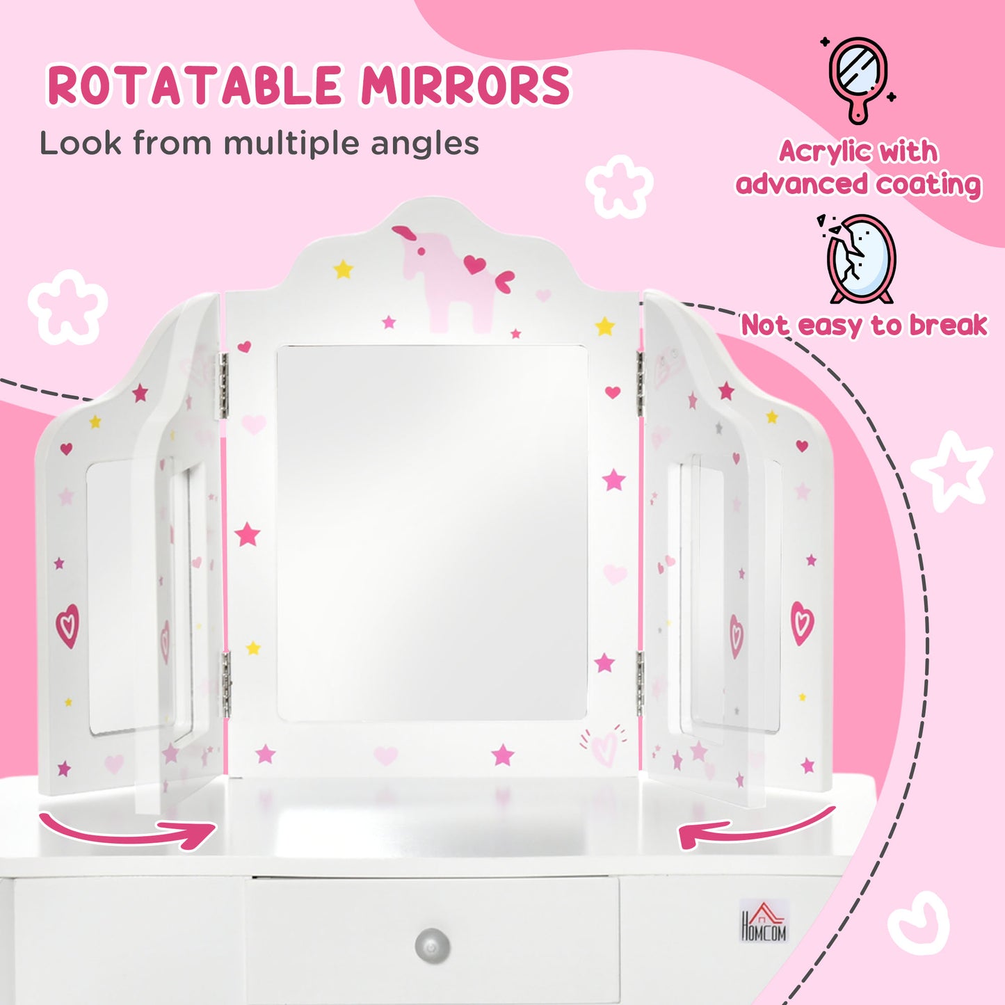Kids Vanity Table and Stool Dressing Set with Mirror