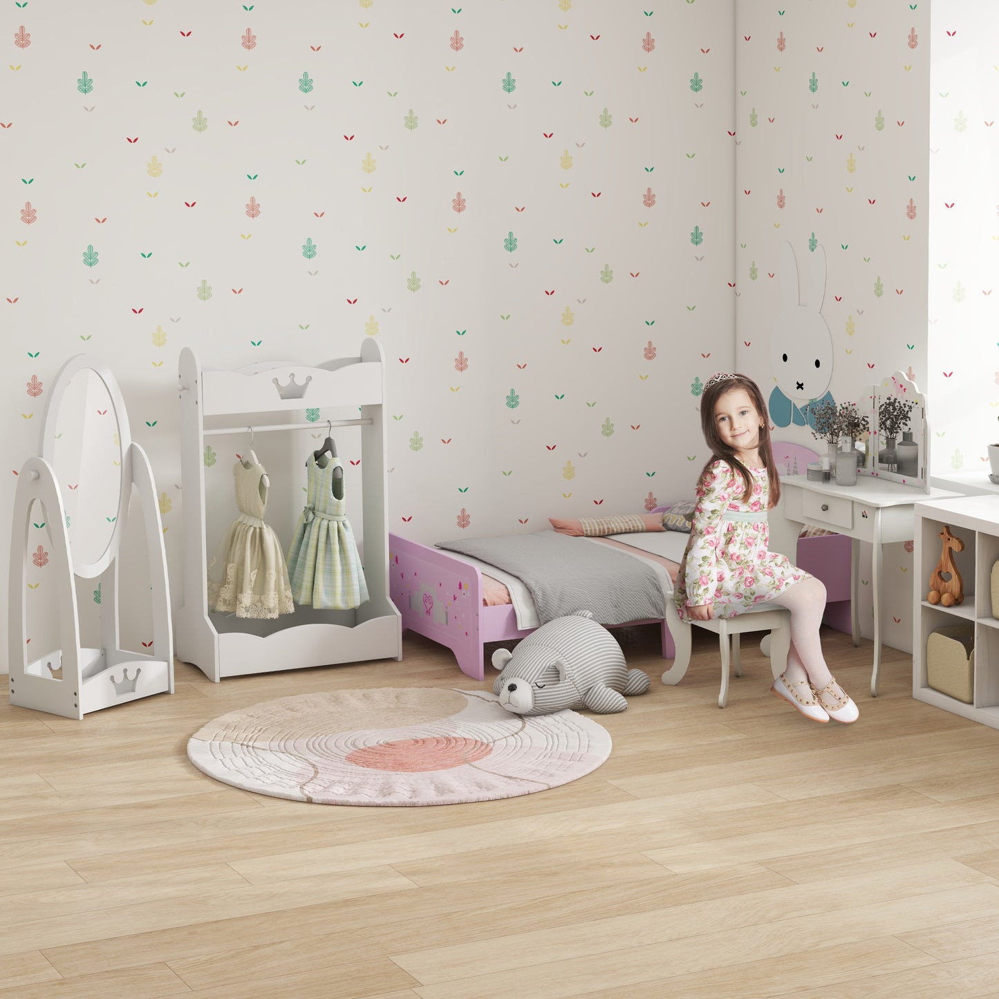 Kids Vanity Table and Stool Dressing Set with Mirror