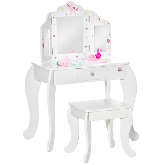 Kids Vanity Table and Stool Dressing Set with Mirror