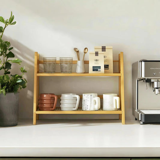 Kitchen Counter Shelf Bamboo Mug Holder