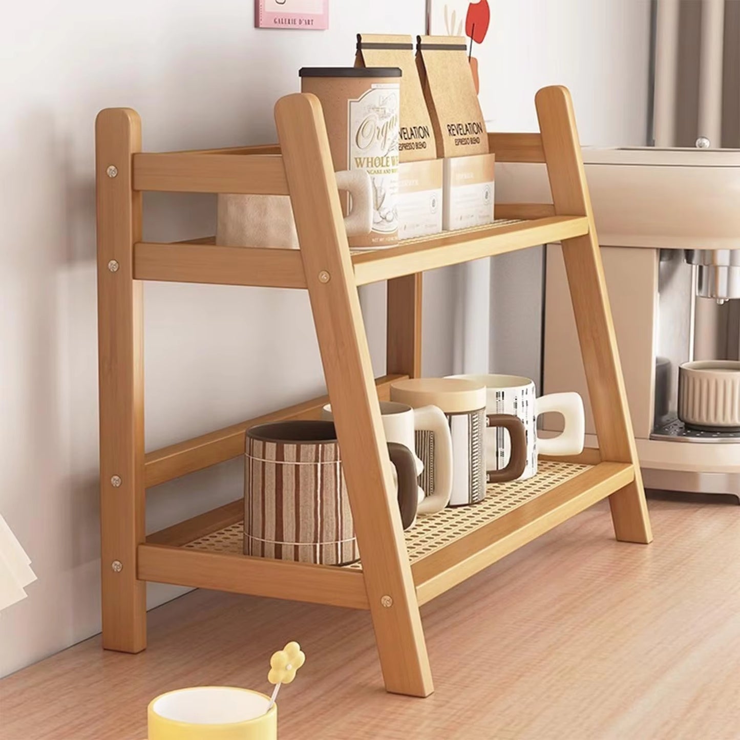 Kitchen Counter Shelf Bamboo Mug Holder