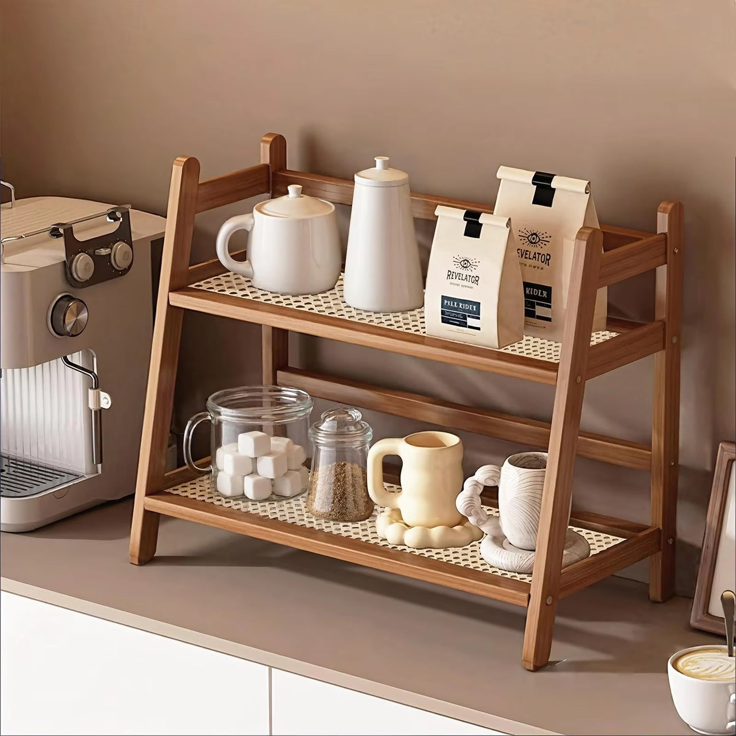 Kitchen Counter Shelf Bamboo Mug Holder