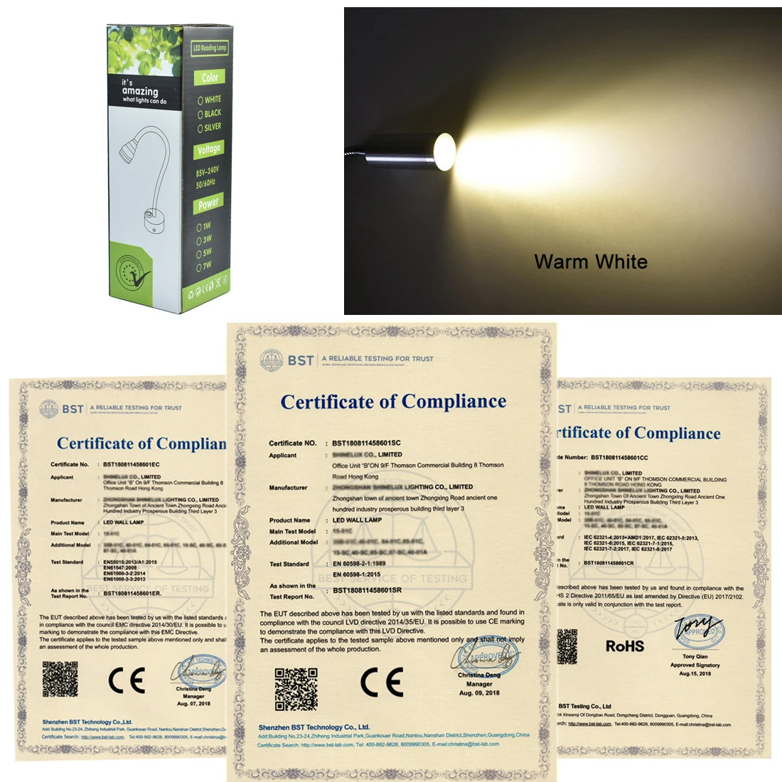 Led Wall Reading Lamp 3w Adjustable Bedside Book Light