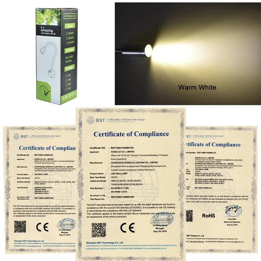 Led Wall Reading Lamp 3w Adjustable Bedside Book Light
