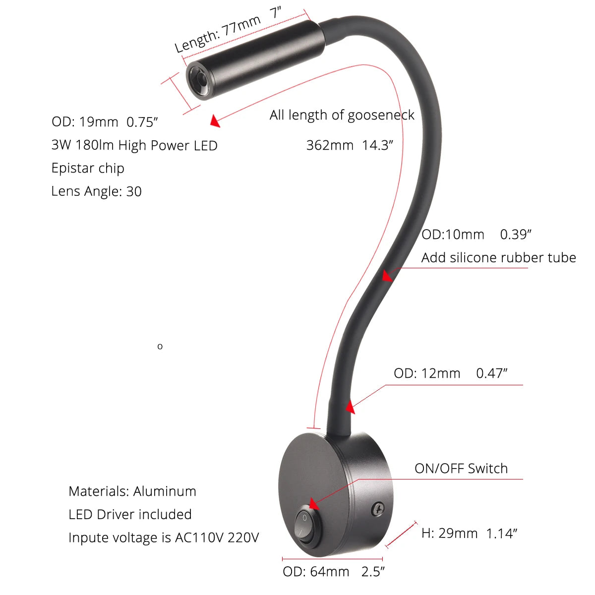 Led Wall Reading Lamp 3w Adjustable Bedside Book Light