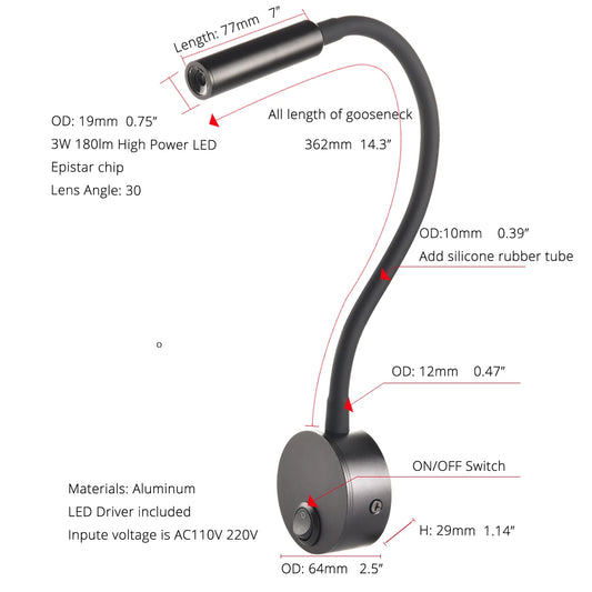 Led Wall Reading Lamp 3w Adjustable Bedside Book Light