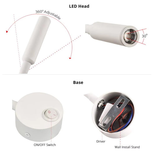 Led Wall Reading Lamp 3w Adjustable Bedside Book Light