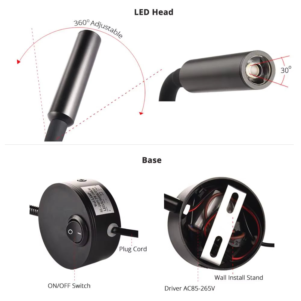 Led Wall Reading Lamp 3w Adjustable Bedside Book Light