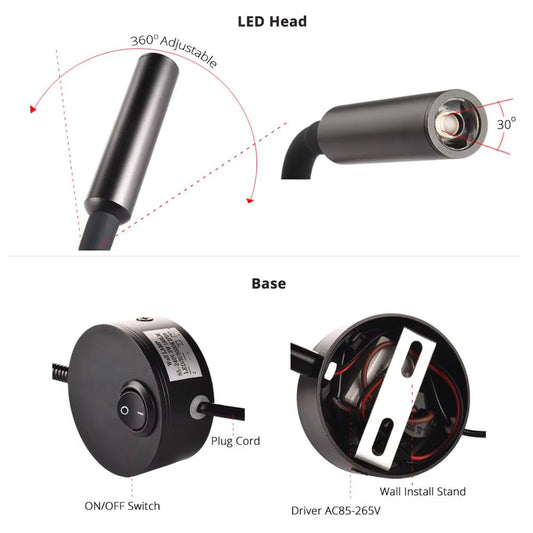 Led Wall Reading Lamp 3w Adjustable Bedside Book Light