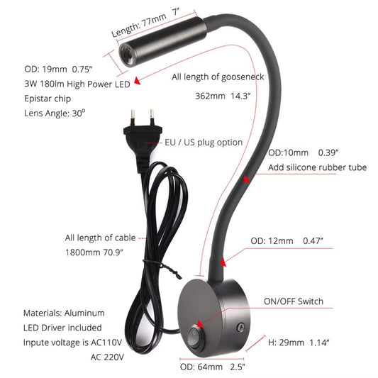 Led Wall Reading Lamp 3w Adjustable Bedside Book Light
