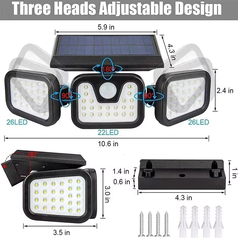 3-Head Solar Light