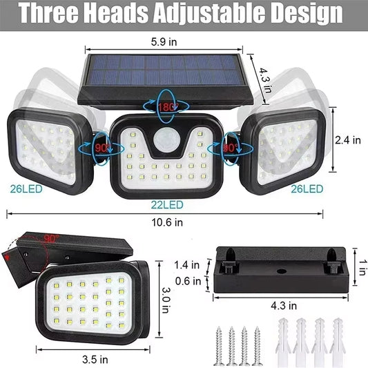 3-Head Solar Light