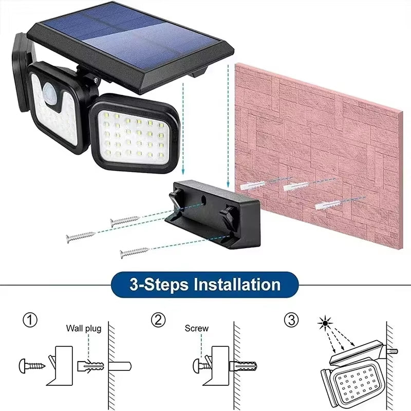 3-Head Solar Light
