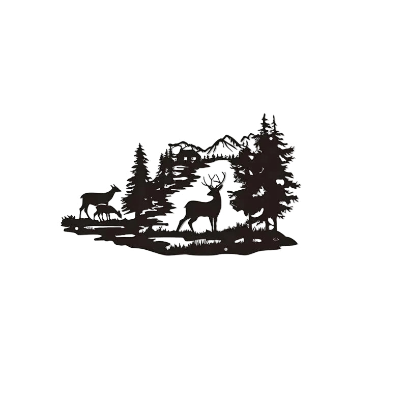 Metal Deer Forest Wall Art Wrought Iron Home Decoration