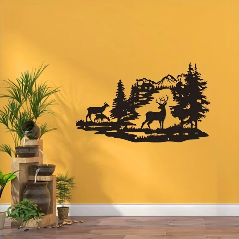 Metal Deer Forest Wall Art Wrought Iron Home Decoration