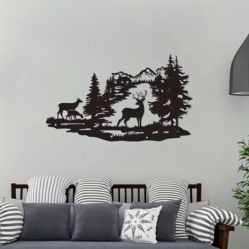Metal Deer Forest Wall Art Wrought Iron Home Decoration