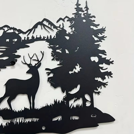 Metal Deer Forest Wall Art Wrought Iron Home Decoration