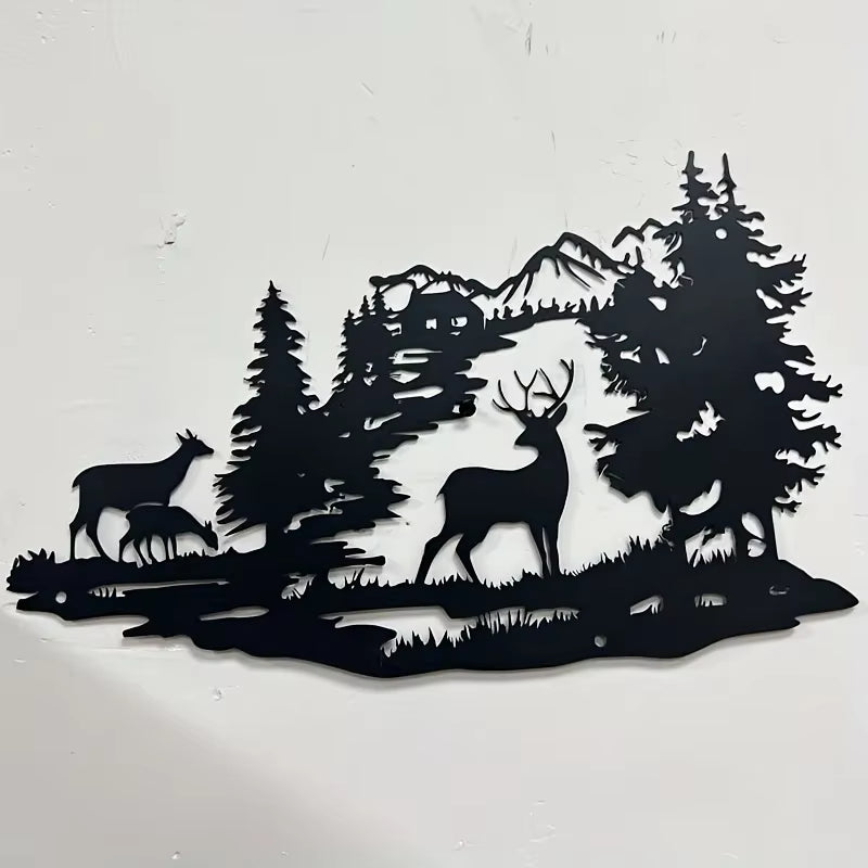 Metal Deer Forest Wall Art Wrought Iron Home Decoration