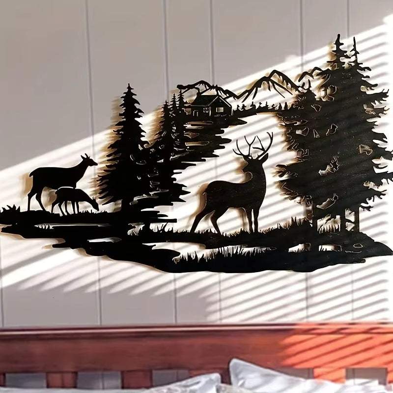 Metal Deer Forest Wall Art Wrought Iron Home Decoration