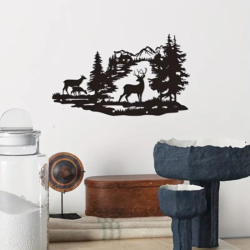 Metal Deer Forest Wall Art Wrought Iron Home Decoration