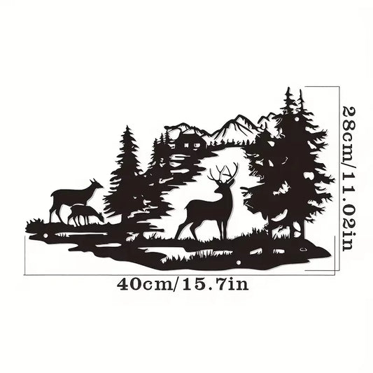 Metal Deer Forest Wall Art Wrought Iron Home Decoration