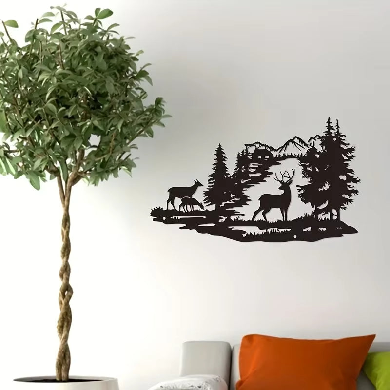 Metal Deer Forest Wall Art Wrought Iron Home Decoration