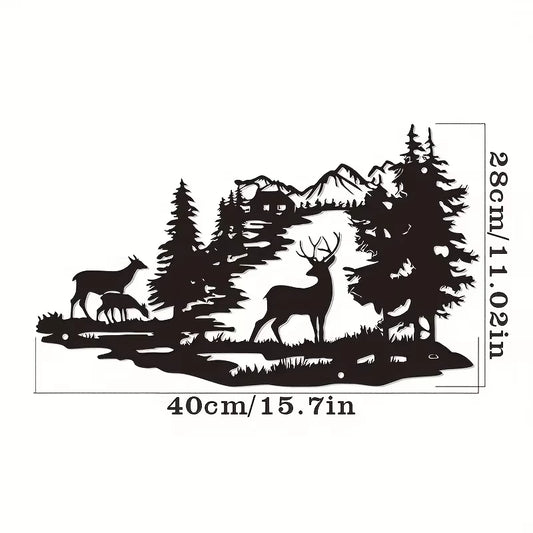 Metal Deer Forest Wall Art Wrought Iron Home Decoration