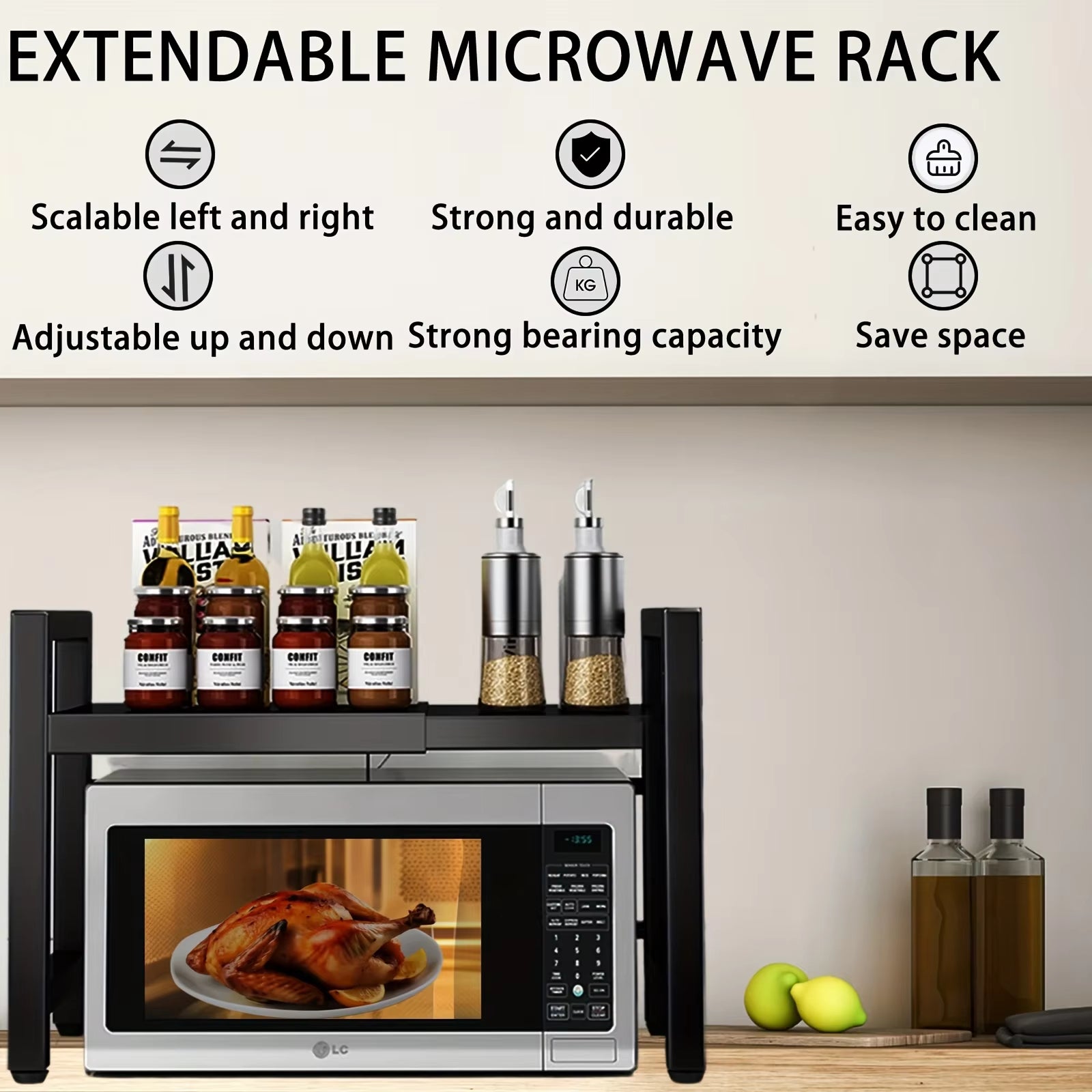 Microwave Holder with 6 Hooks Storage Rack