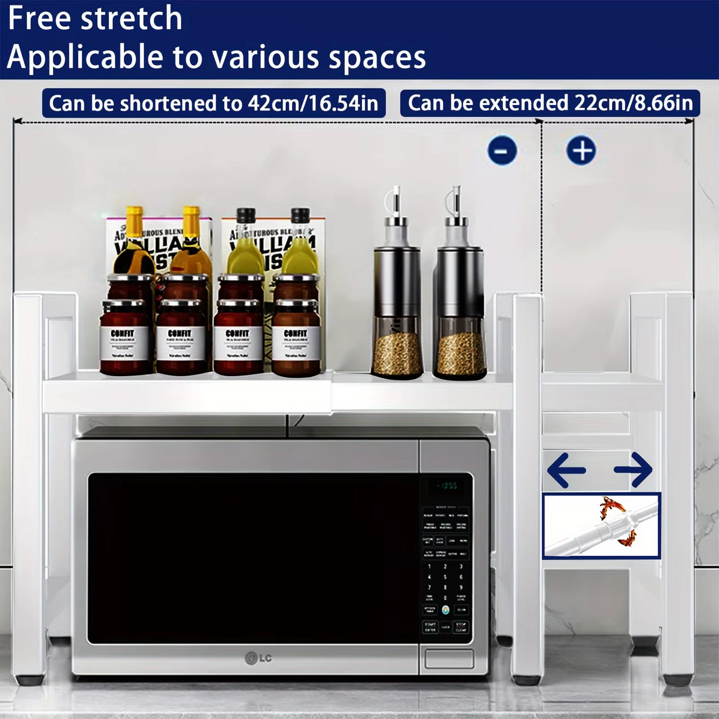 Microwave Holder with 6 Hooks Storage Rack