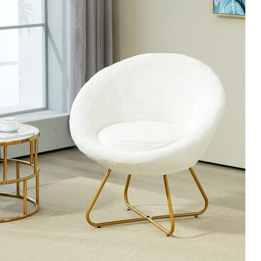 Faux Fur Accent Chair – Gold Legs, White