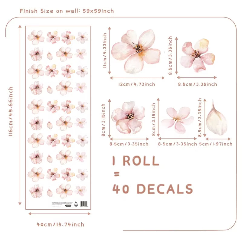 Pink Sakura Flower Wall Stickers Boho Girls Room Décor
