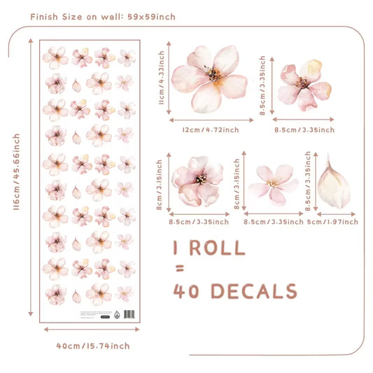 Pink Sakura Flower Wall Stickers Boho Girls Room Décor