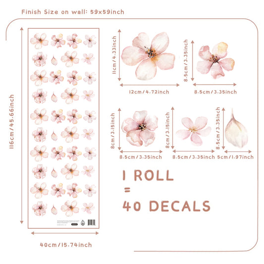 Pink Sakura Flower Wall Stickers Boho Girls Room Décor