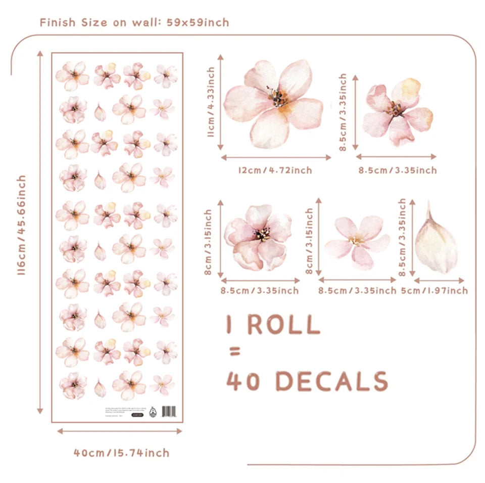 Pink Sakura Flower Wall Stickers Boho Girls Room Décor