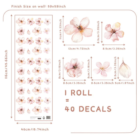 Pink Sakura Flower Wall Stickers Boho Girls Room Décor