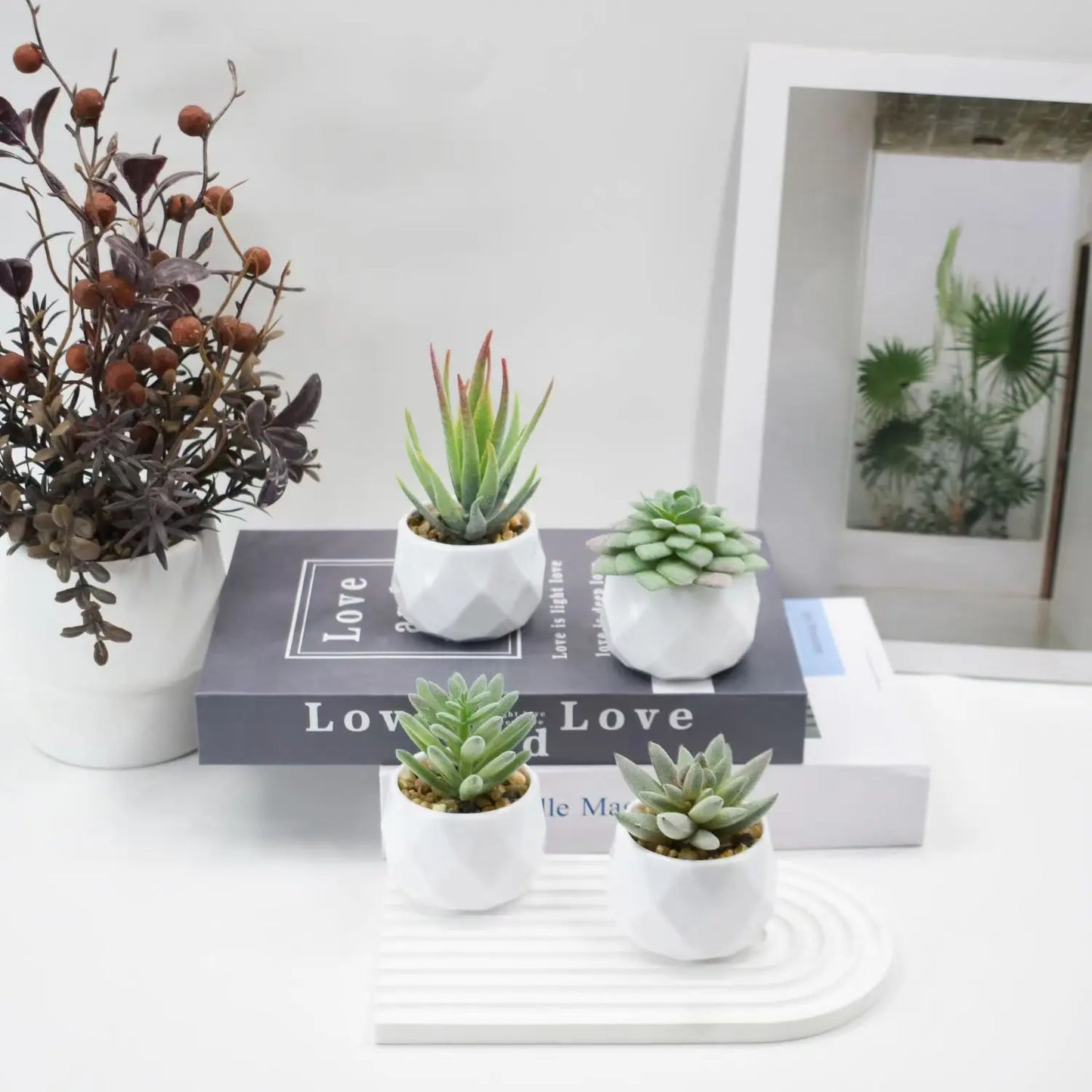 Artificial Succulent Plants in Pots – Decorative Faux Cactus & Succulent Set