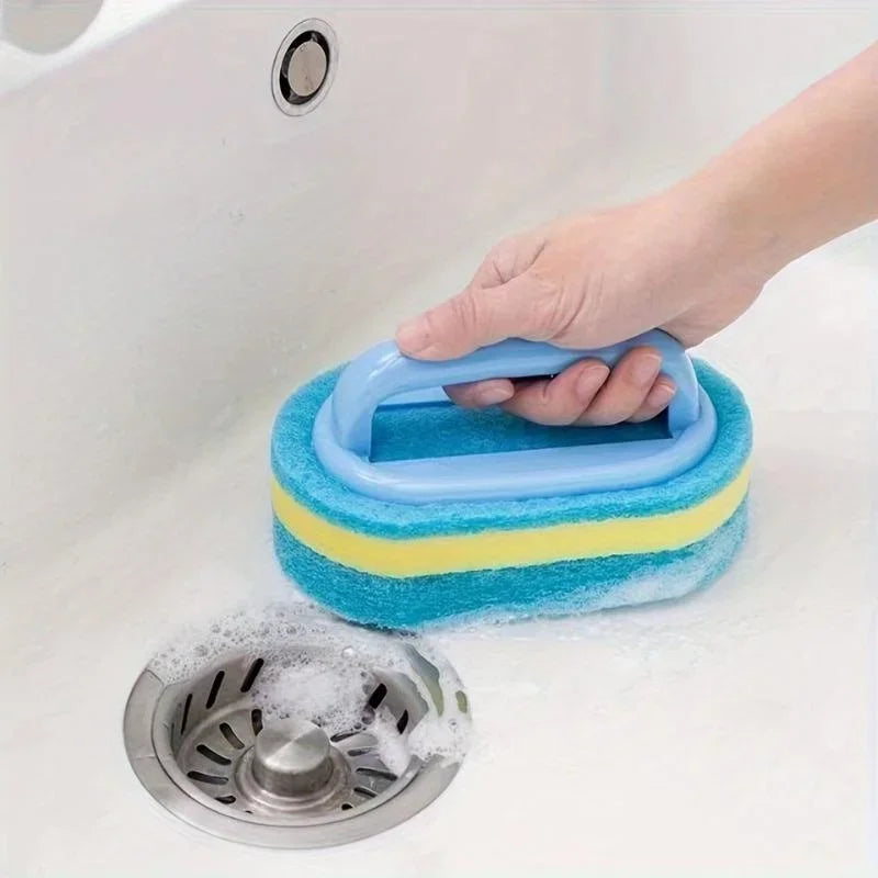 Household 3Pcs Sponge Handle Bathtub Tile Scrub Bathroom Cleaning Brush