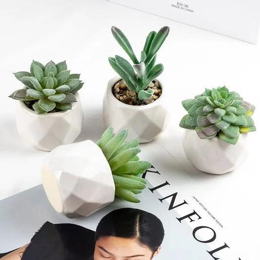 Mini Artificial Succulent Plants with Pots – Realistic Artificial Cactus Bonsai for Home & Office Décor | Stylish Low-Maintenance Indoor Plants