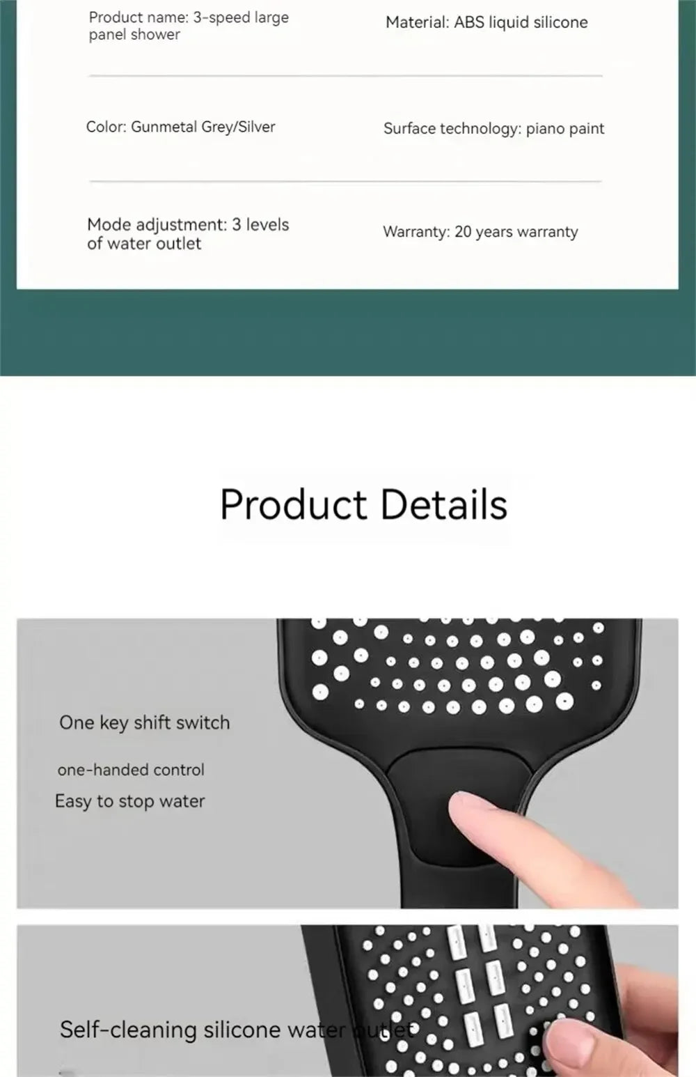 High Pressure Head Water 3-Mode Saving Shower Silver
